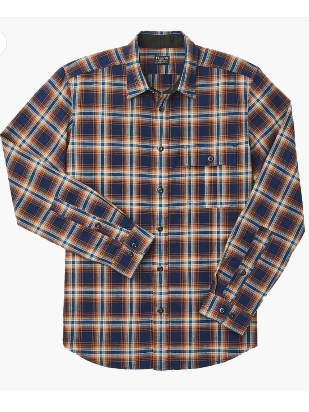 Filson Men’s Rustic Oxford Button Down Shirt in Indigo Rust 100% Cotton SzLarge